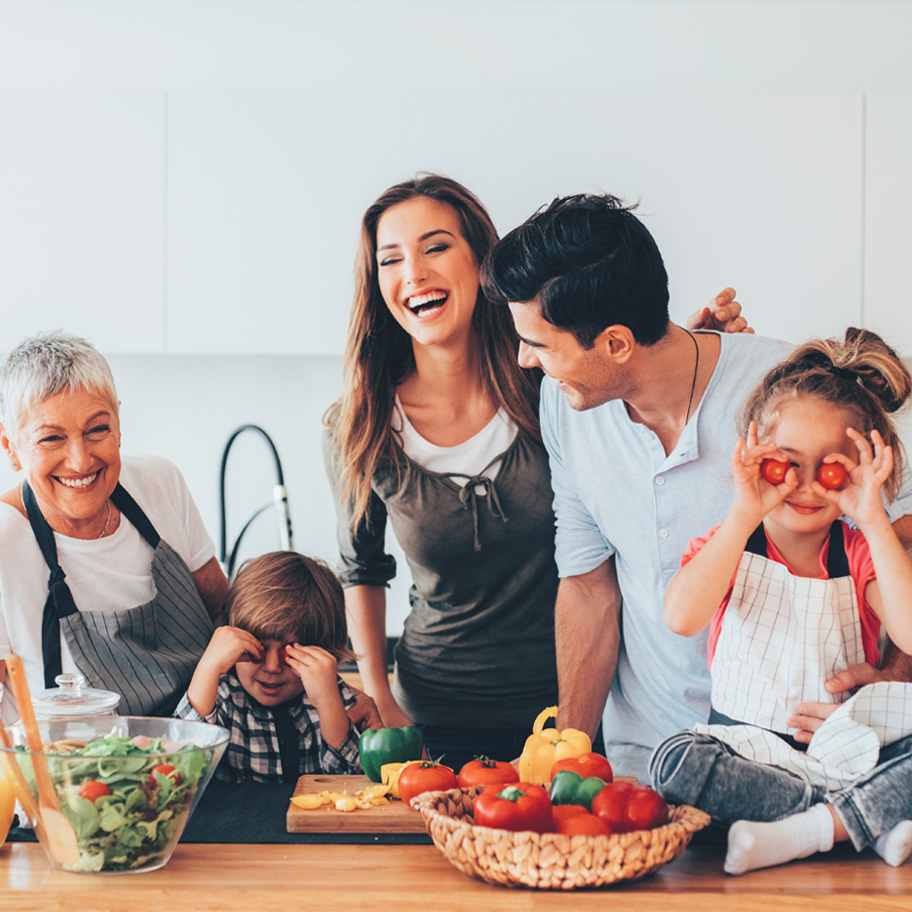 a family laughing together